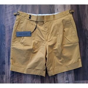 New Spier & Mackay High Rise Pleated Cuffed Contemporary Shorts Ochre Sz 36